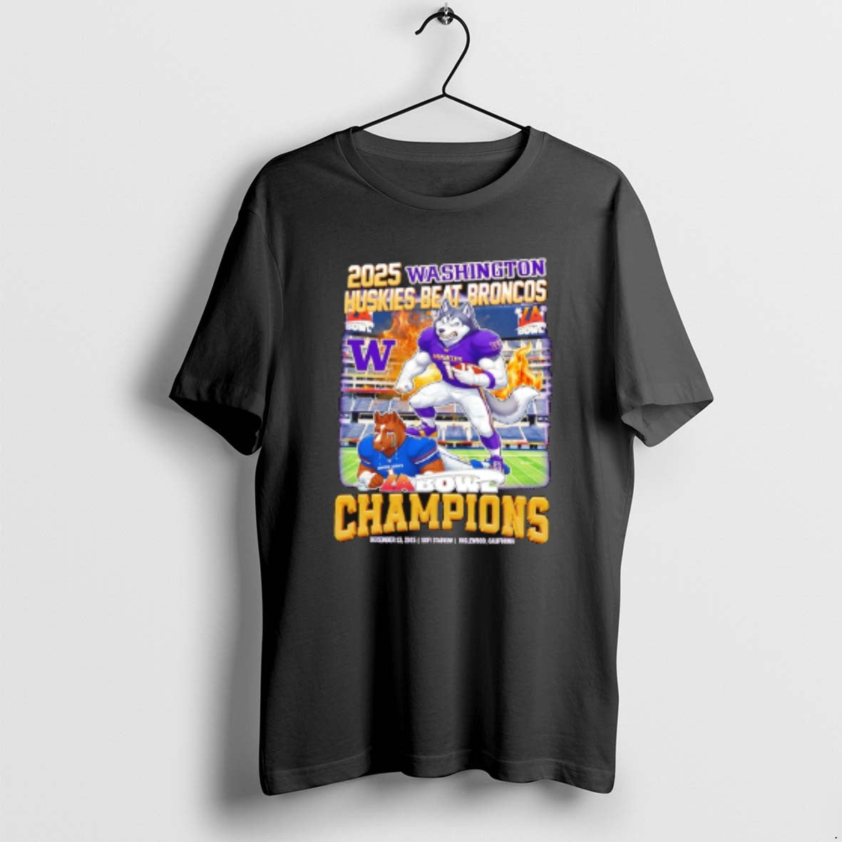 Official Washington Huskies Beat Broncos 2025 La Bowl Champions Mascot - T-Shirt, Sweatshirt, Hoodie