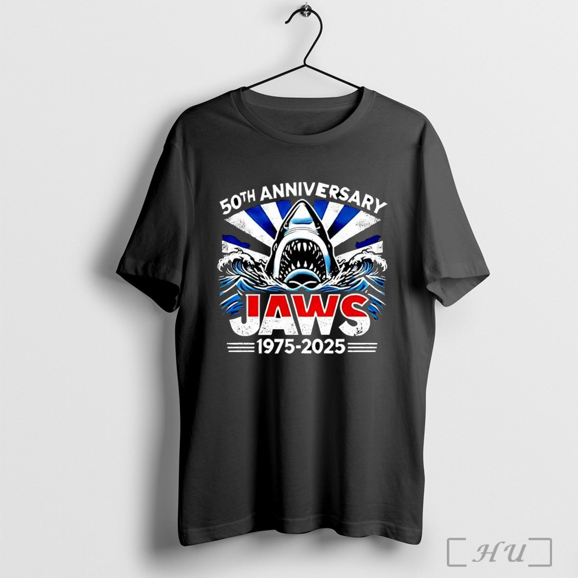 Officials 50th Anniversary Jaws 1975 2025 Shark Movie Posters Black T Shirt Unisex T-shirt, Sweatshirt, Hoodie, Long Sleeve Tee - T-Shirt, Sweatshirt, Hoodie