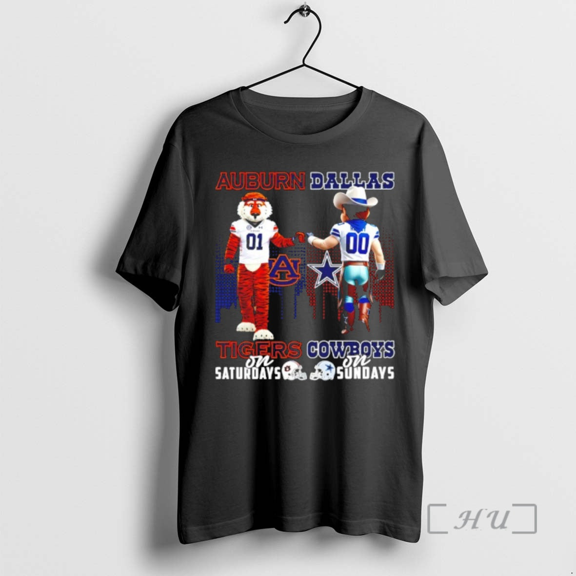 Officials Auburn Tigers On Saturdays Vs Dallas Cowboys On Sundays Mascot Skyline Premium T Shirts - T-Shirt, Sweatshirt, Hoodie