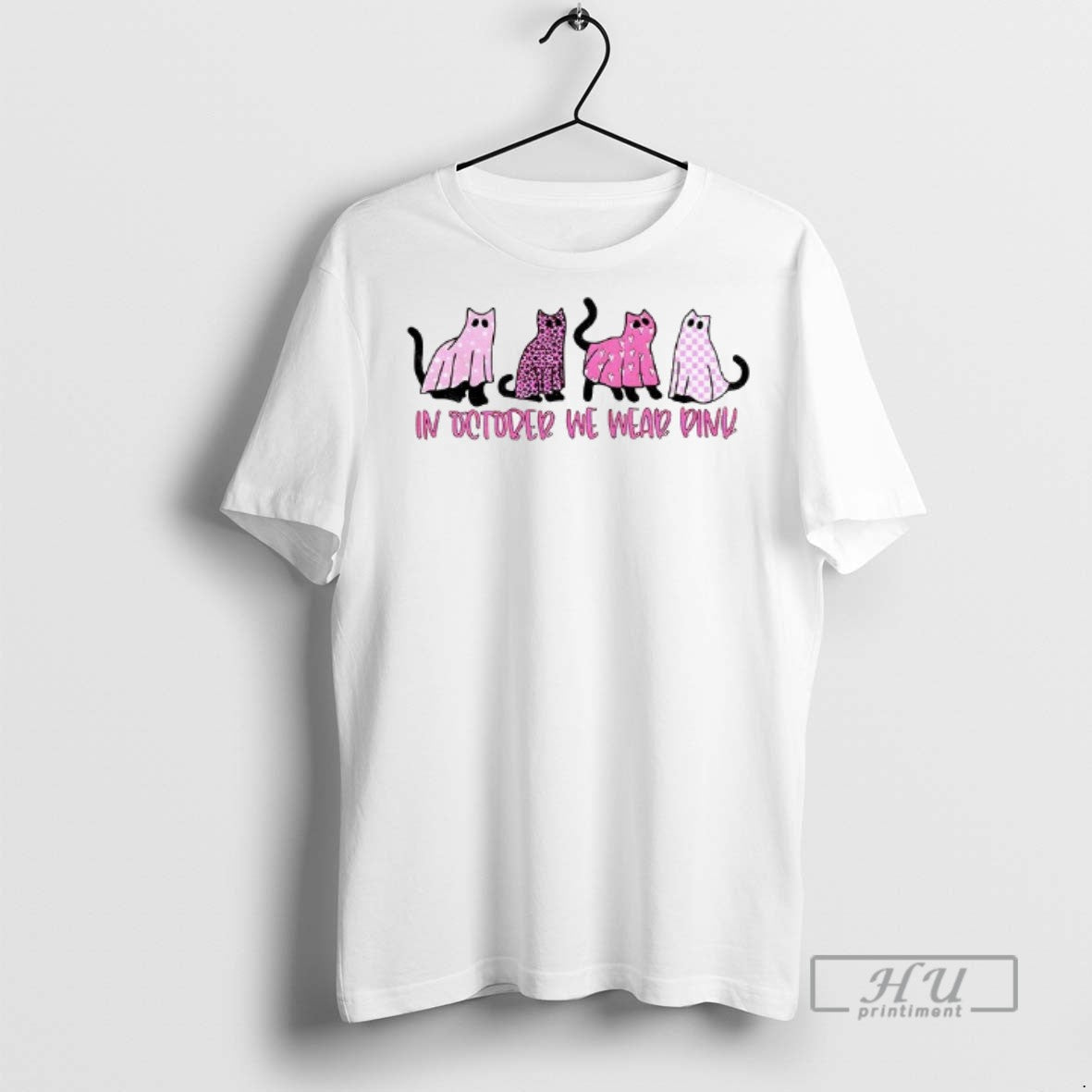 Officials Black Cat Ghost In October We Wear Pink Breast Cancer Awareness T Shirts Unisex T-shirt, Sweatshirt, Hoodie, Long Sleeve Tee - T-Shirt, Sweatshirt, Hoodie