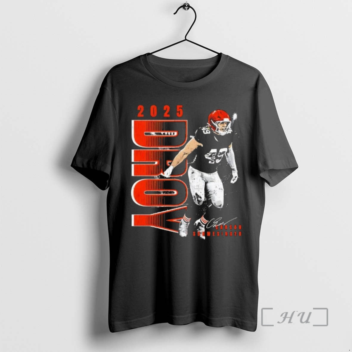 Officials Carson Schwesinger Cleveland Browns 2025 Droy Football Signature - T-Shirt, Sweatshirt, Hoodie