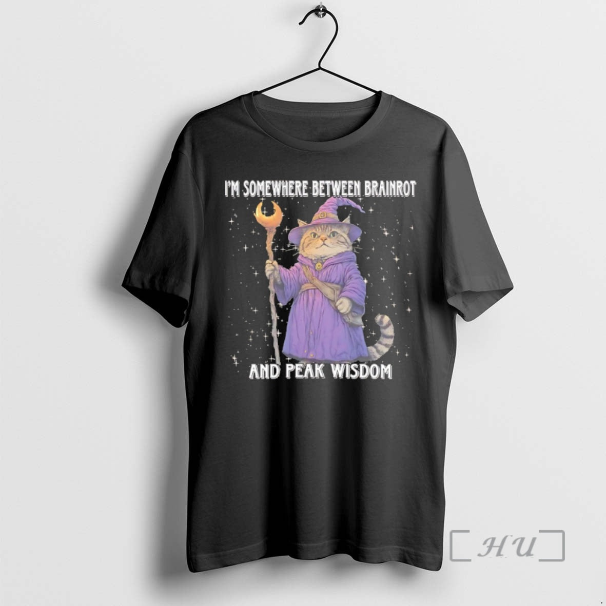 Officials Cat Wizard Im Somewhere Between Brainrot And Peak Wisdom Unisex T-shirt, Sweatshirt, Hoodie, Long Sleeve Tee - T-Shirt, Sweatshirt, Hoodie