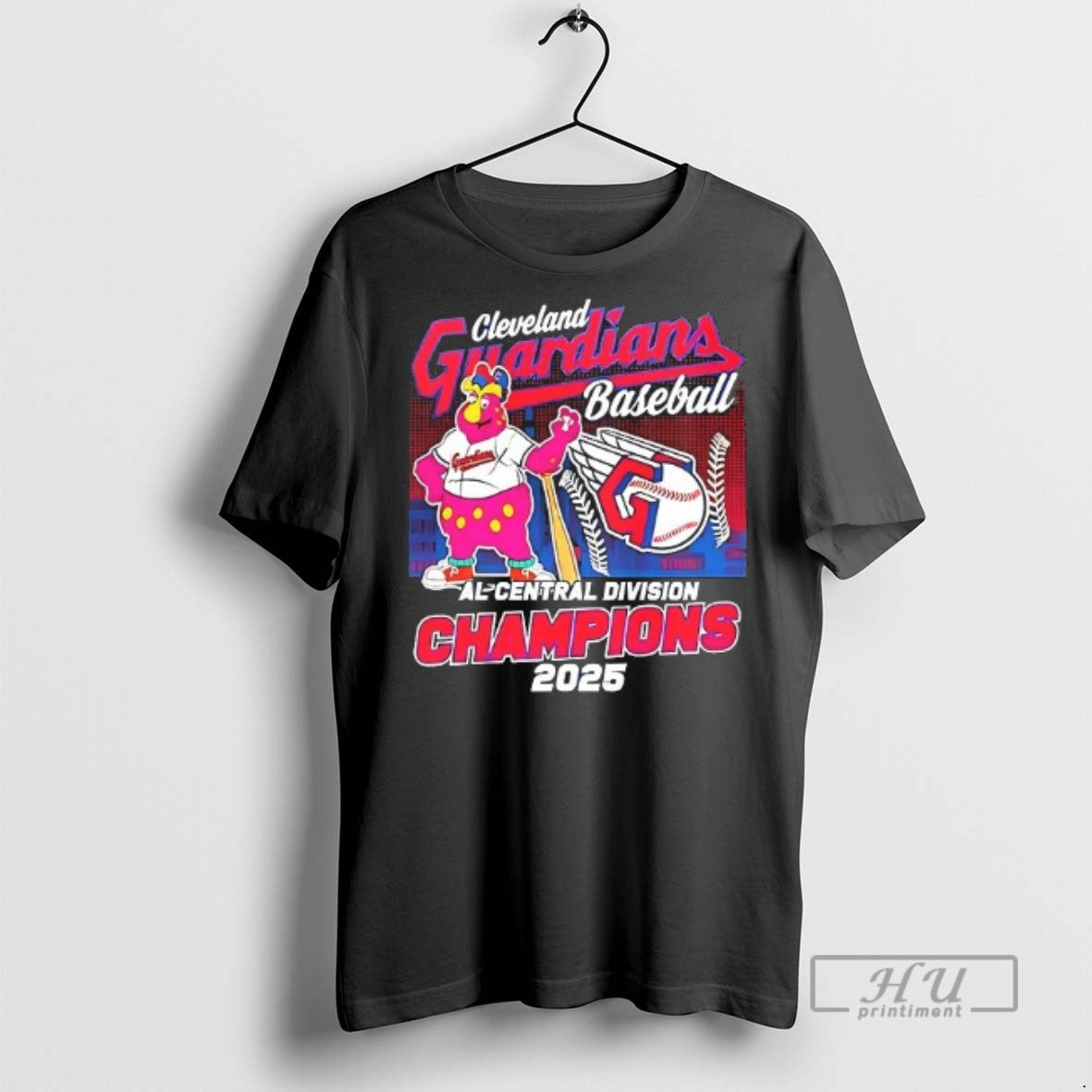 Officials Cleveland Guardians Al Central Division Champions 2025 Mascot T Shirts Unisex T-shirt, Sweatshirt, Hoodie, Long Sleeve Tee - T-Shirt, Sweatshirt, Hoodie