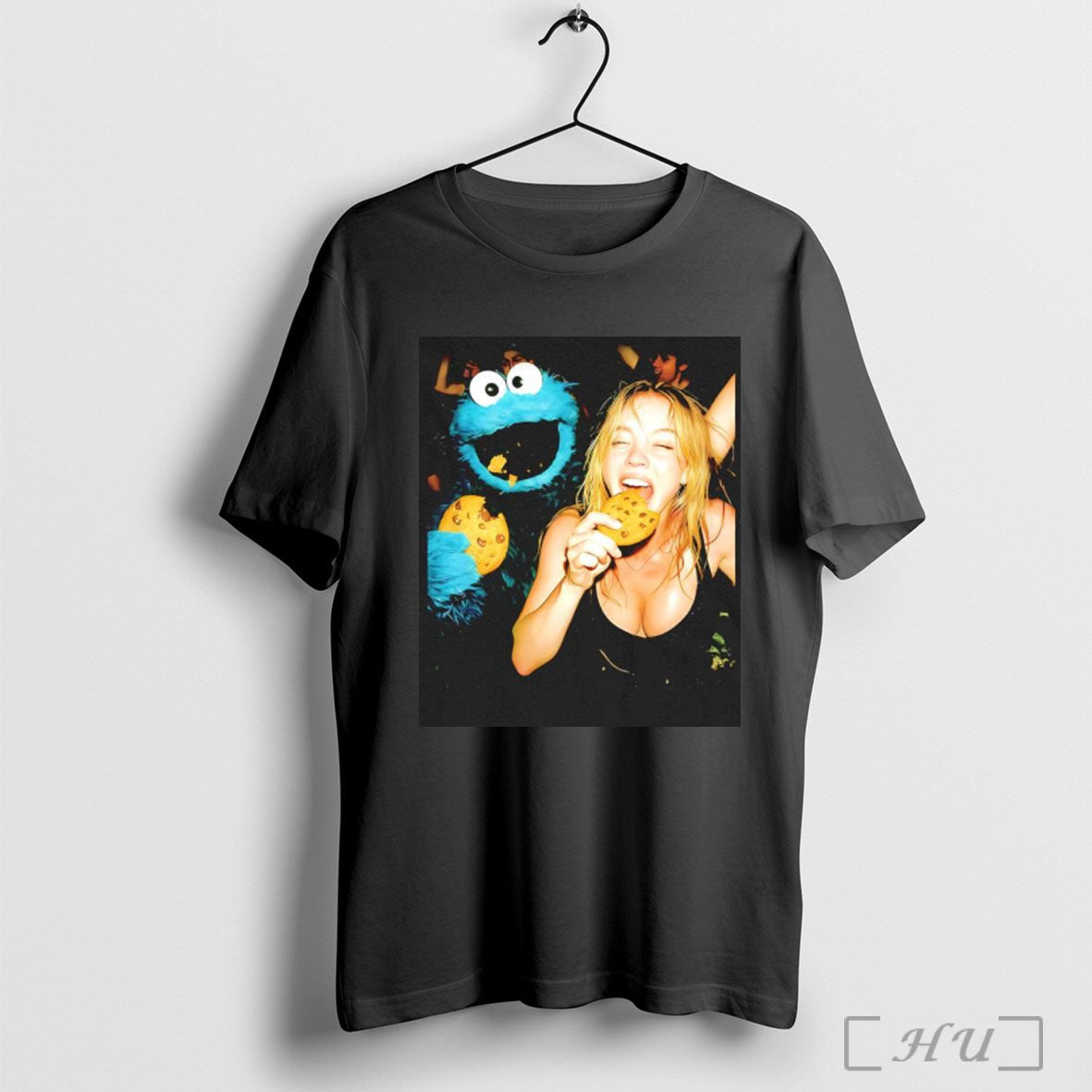 Officials Cookie Monster And Sydney Sweeney Party T Shirt Black T Shirt Unisex T-shirt, Sweatshirt, Hoodie, Long Sleeve Tee - T-Shirt, Sweatshirt, Hoodie