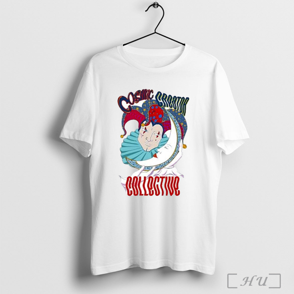 Officials Cosmic Creator Collective Jester Holding Crescent Moon T Shirt Unisex T-shirt, Sweatshirt, Hoodie, Long Sleeve Tee - T-Shirt, Sweatshirt, Hoodie