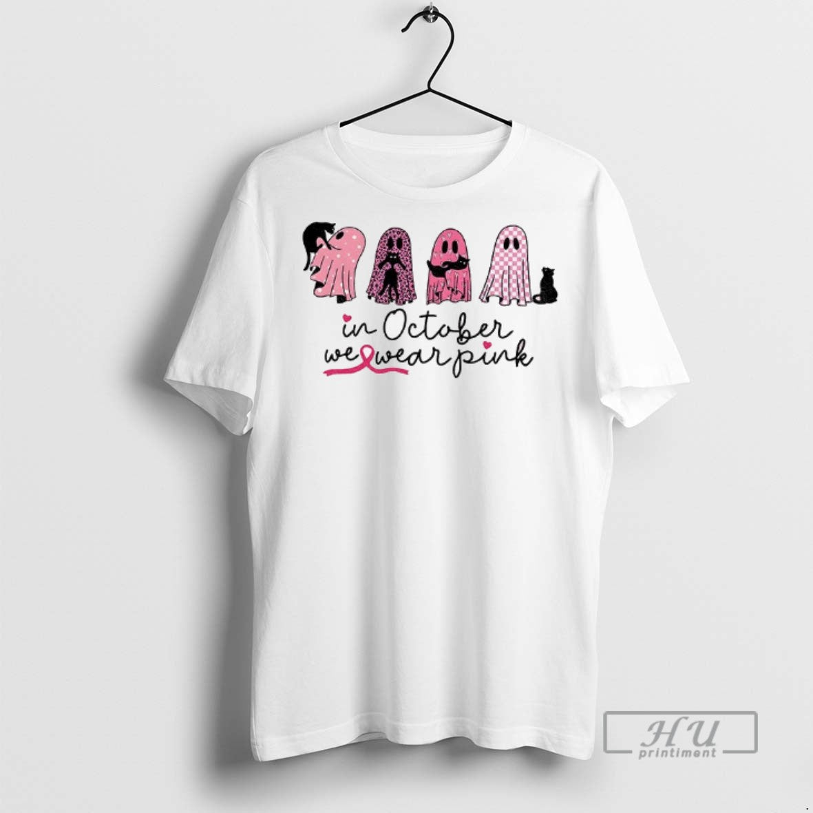 Officials Cute Ghost Black Cat In October We Wear Pink Spooky Halloween T Shirts Unisex T-shirt, Sweatshirt, Hoodie, Long Sleeve Tee - T-Shirt, Sweatshirt, Hoodie