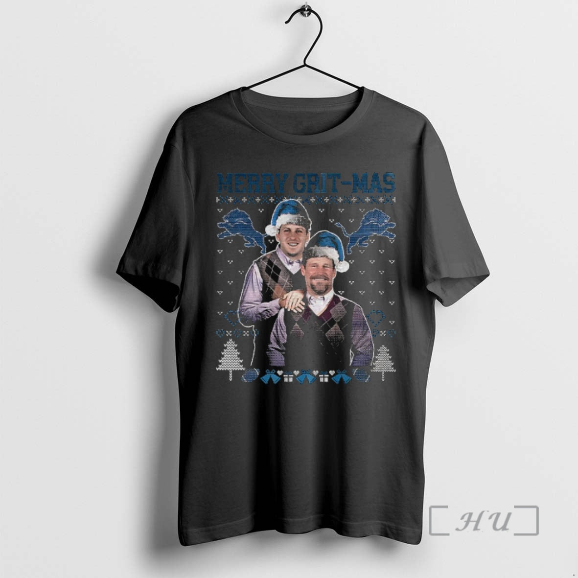 Officials Dan Campbell Jared Goff Merry Grit Mas Detroit Lions Christmas Premium T Shirts Sweater - T-Shirt, Sweatshirt, Hoodie