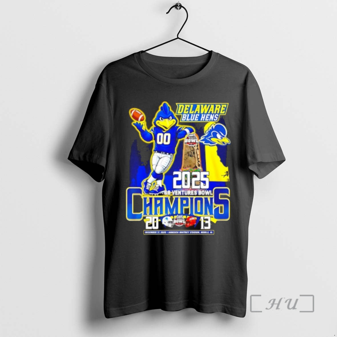 Officials Delaware Blue Hens 2025 68 Ventures Bowl Champions Mascot Score Premium T Shirts Sweater - T-Shirt, Sweatshirt, Hoodie