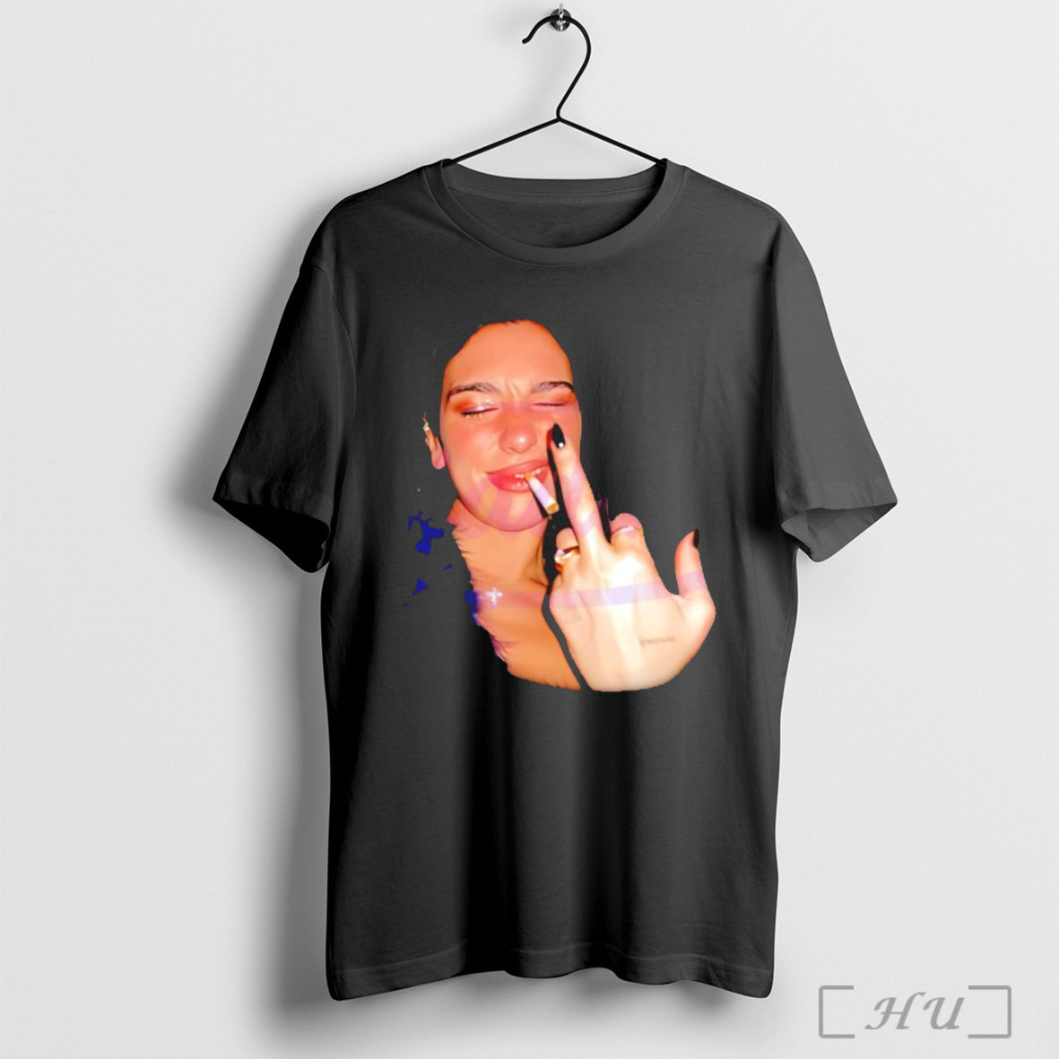 Officials Dua Lipa Smoking Middle Finger Meme Graphic T Shirt Unisex T-shirt, Sweatshirt, Hoodie, Long Sleeve Tee - T-Shirt, Sweatshirt, Hoodie