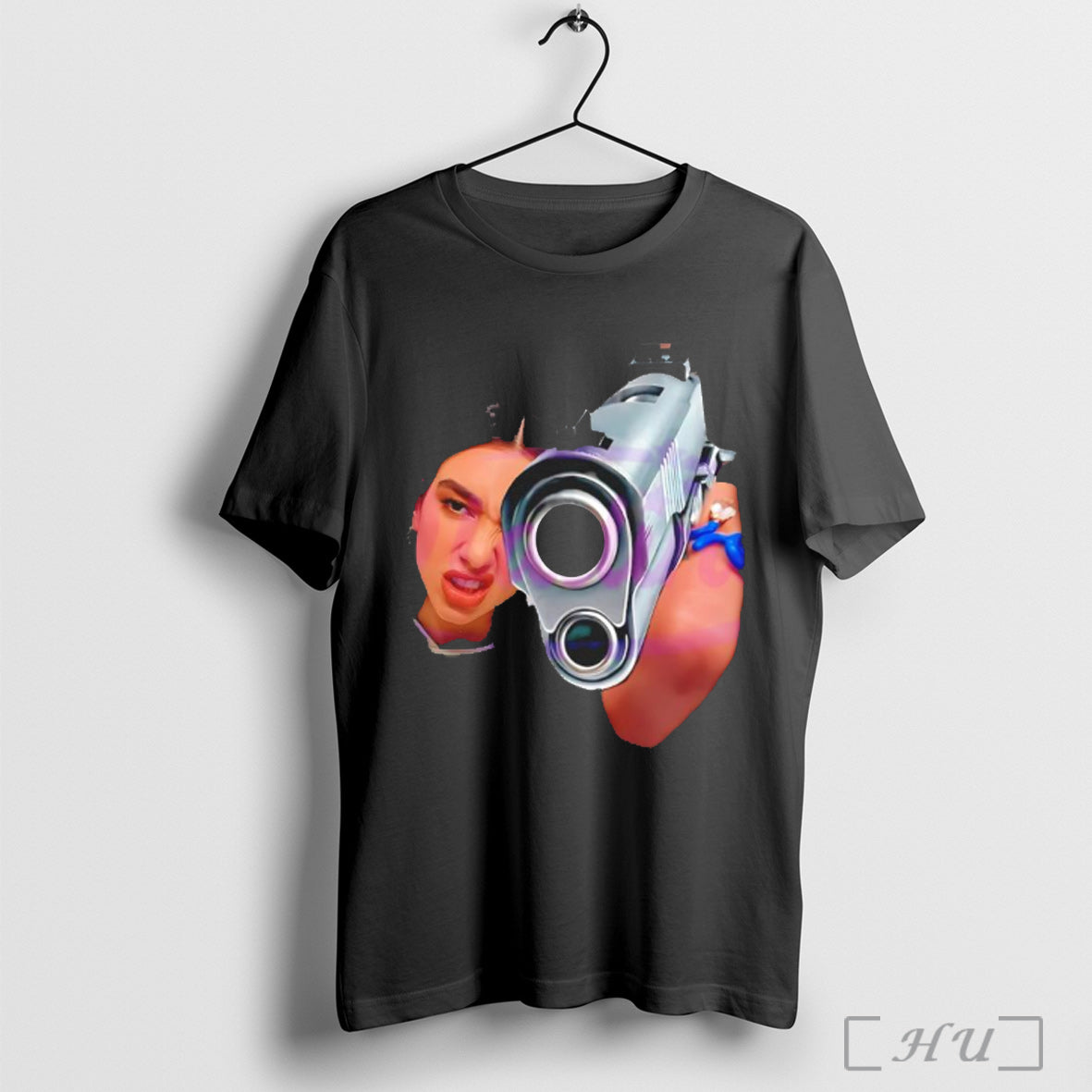 Officials Dua Lipa With Gun Funny Meme Graphic T Shirt Unisex T-shirt, Sweatshirt, Hoodie, Long Sleeve Tee - T-Shirt, Sweatshirt, Hoodie