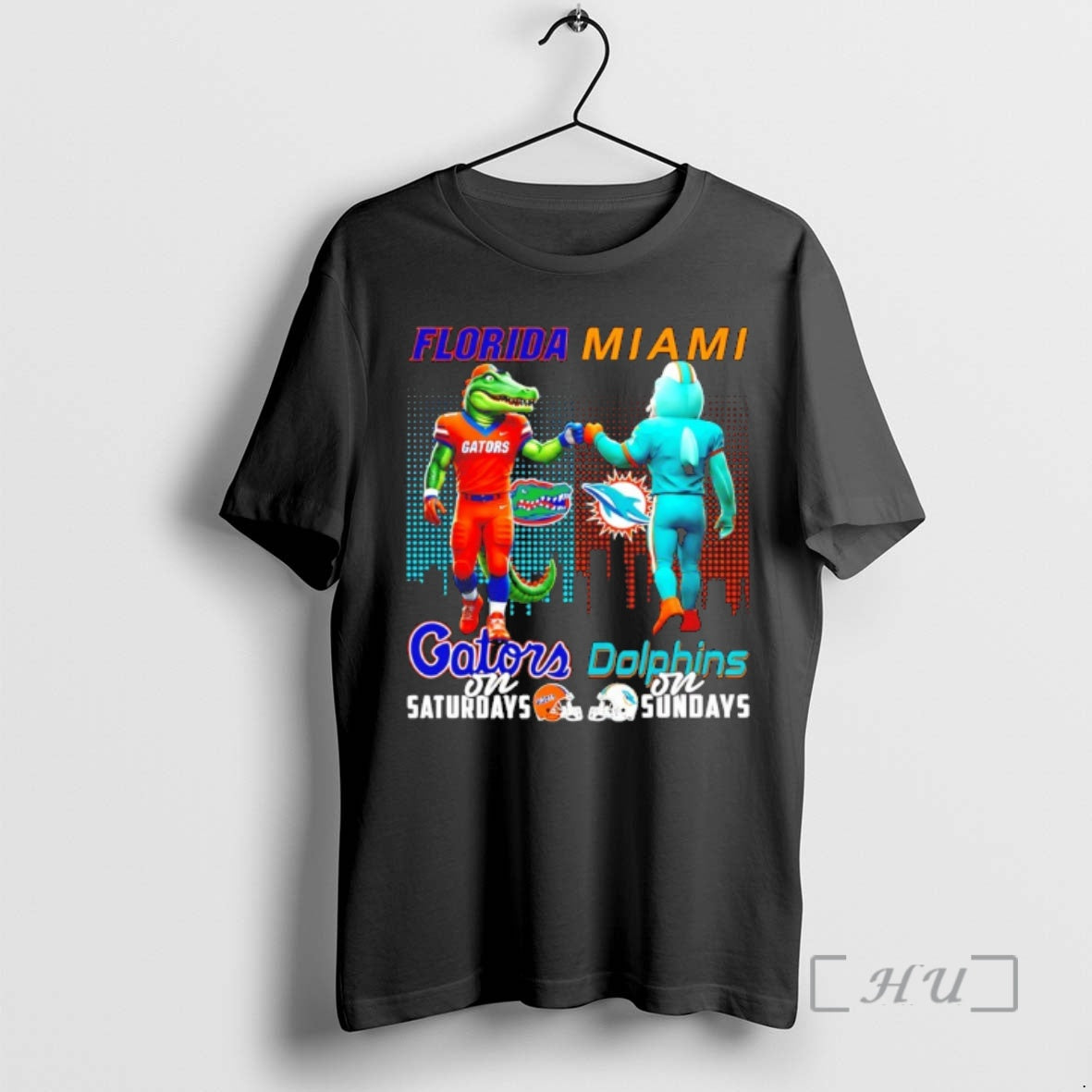Officials Florida Gators On Saturdays Vs Miami Dolphins On Sundays Mascot Skyline Premium T Shirts - T-Shirt, Sweatshirt, Hoodie