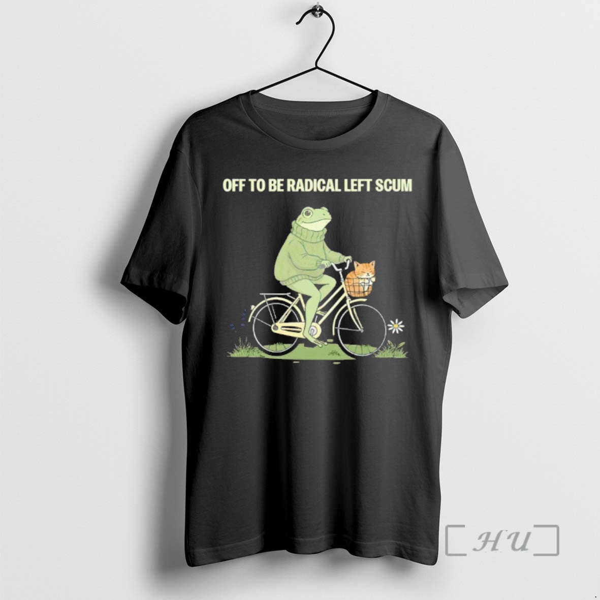 Officials Frog Riding Bike With Cat Off To Be Radical Left Scum Premium T Shirts - T-Shirt, Sweatshirt, Hoodie