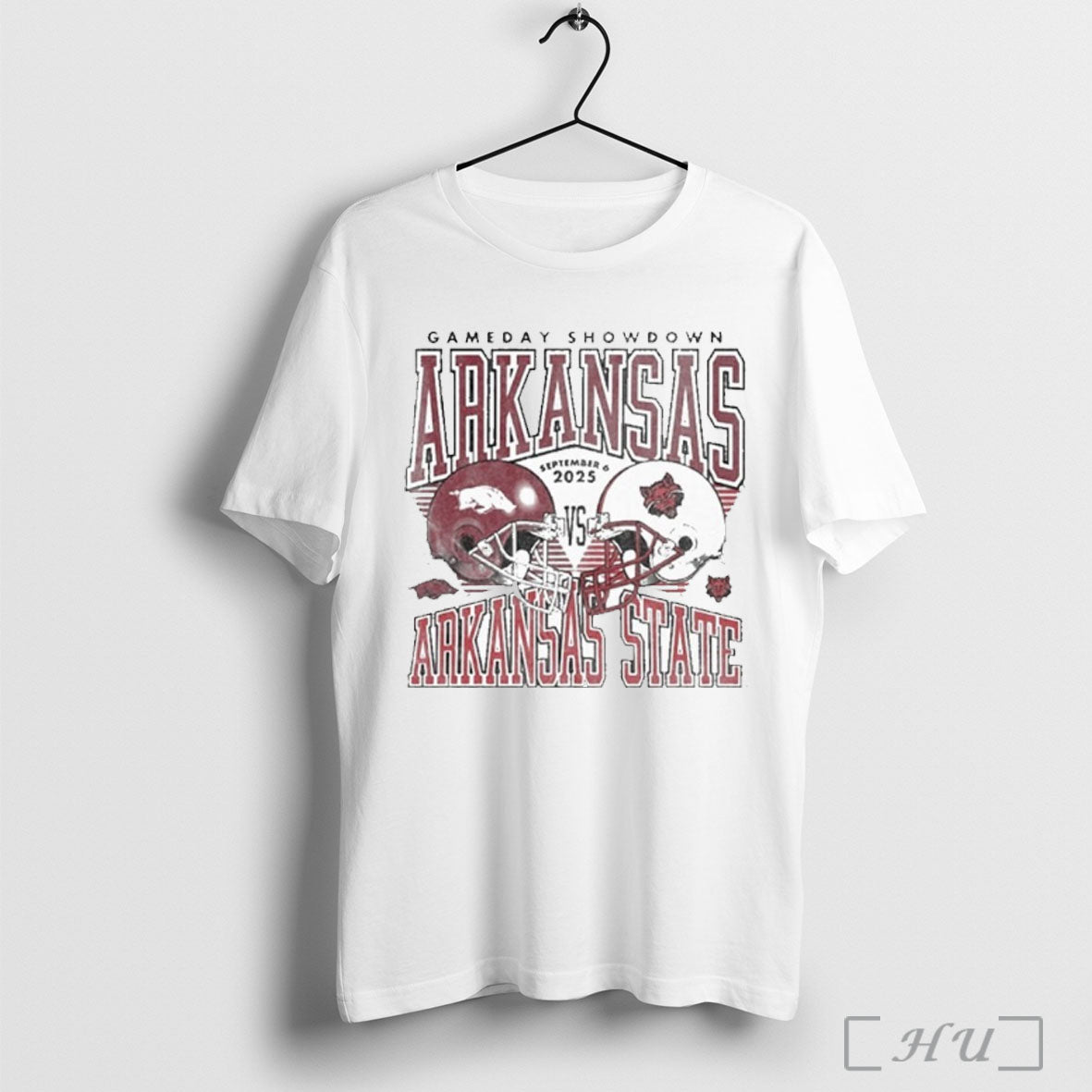 Officials Gameday Arkansas Vs Arkansas State September 6 2025 Duel Helmet T Shirt Unisex T-shirt, Sweatshirt, Hoodie, Long Sleeve Tee - T-Shirt, Sweatshirt, Hoodie