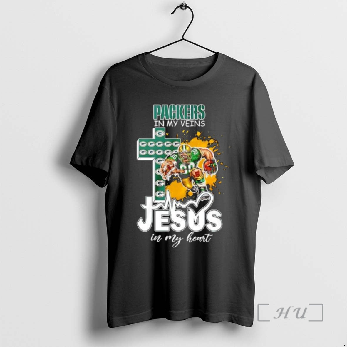 Officials Green Bay Packers In My Veins Jesus In My Heart Features A Football Player - T-Shirt, Sweatshirt, Hoodie