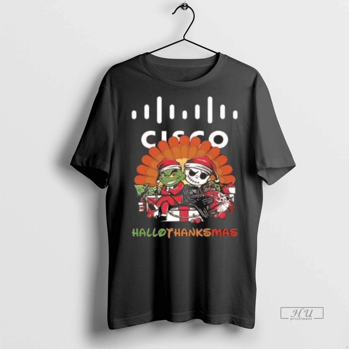 Officials Grinch And Jack Skellington Cisco Hallothanksmas 2 Sided Shirt Sweater Unisex T-shirt, Sweatshirt, Hoodie, Long Sleeve Tee - T-Shirt, Sweatshirt, Hoodie