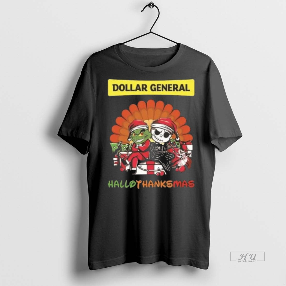 Officials Grinch And Jack Skellington Dollar General Hallothanksmas 2 Sided Shirt Sweater Unisex T-shirt, Sweatshirt, Hoodie, Long Sleeve Tee - T-Shirt, Sweatshirt, Hoodie