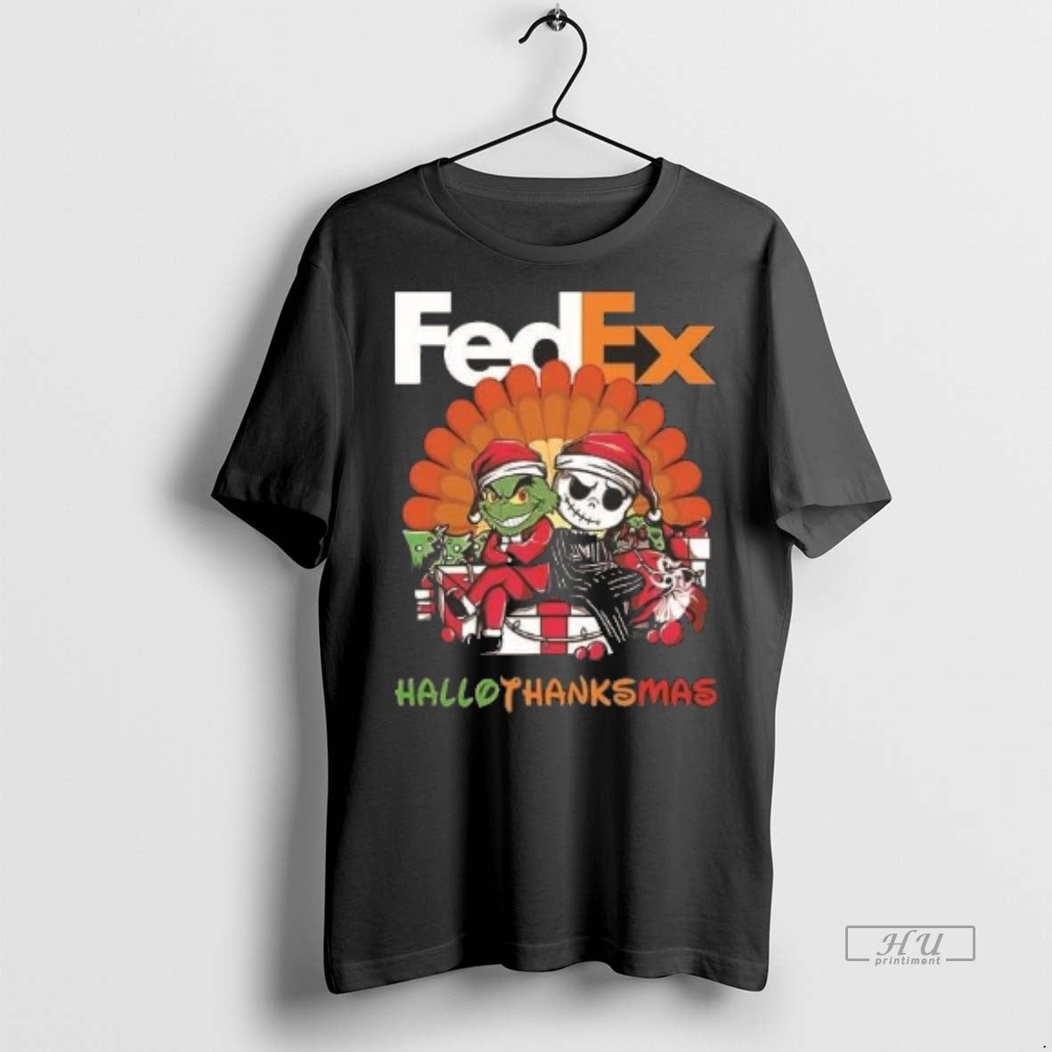 Officials Grinch And Jack Skellington Fedex Hallothanksmas 2 Sided Shirt Sweater Unisex T-shirt, Sweatshirt, Hoodie, Long Sleeve Tee - T-Shirt, Sweatshirt, Hoodie