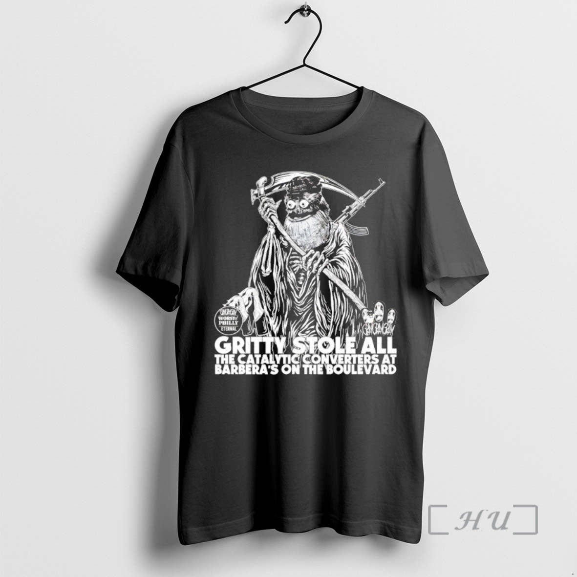 Officials Gritty Death Philadelphia Flyers Hockey Mascot Stole All The Catalytic Converters Premium T Shirts - T-Shirt, Sweatshirt, Hoodie
