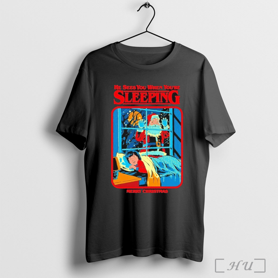 Officials He Sees You When Youre Sleeping Merry Christmas T Shirt Unisex T-shirt, Sweatshirt, Hoodie, Long Sleeve Tee - T-Shirt, Sweatshirt, Hoodie