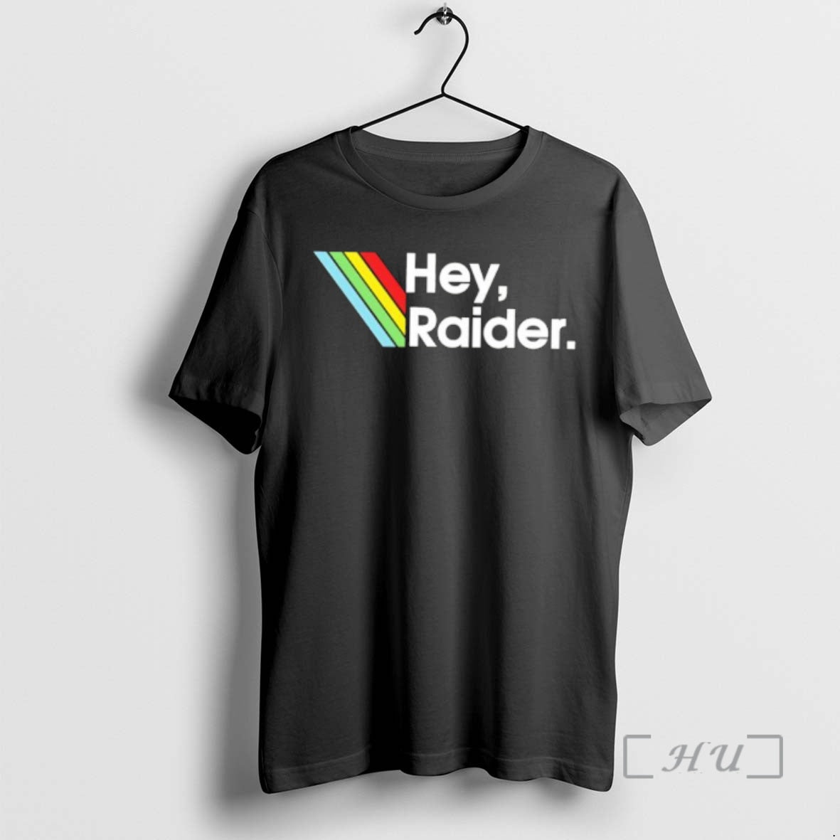 Officials Hey Raider Text With Retro Rainbow Stripes Graphic - T-Shirt, Sweatshirt, Hoodie