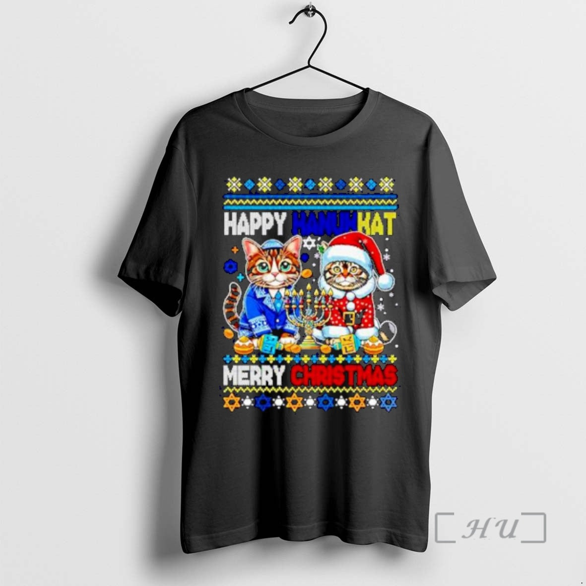 Officials Jewish Cats Happy Hanukkat Merry Xmas Ugly Christmas Ornaments - T-Shirt, Sweatshirt, Hoodie