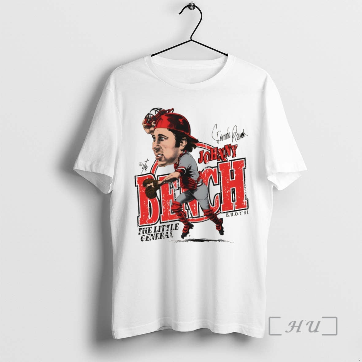 Officials Johnny Bench Cincinnati Reds Baseball The Little General Caricature Signature Premium T Shirts Sweater - T-Shirt, Sweatshirt, Hoodie