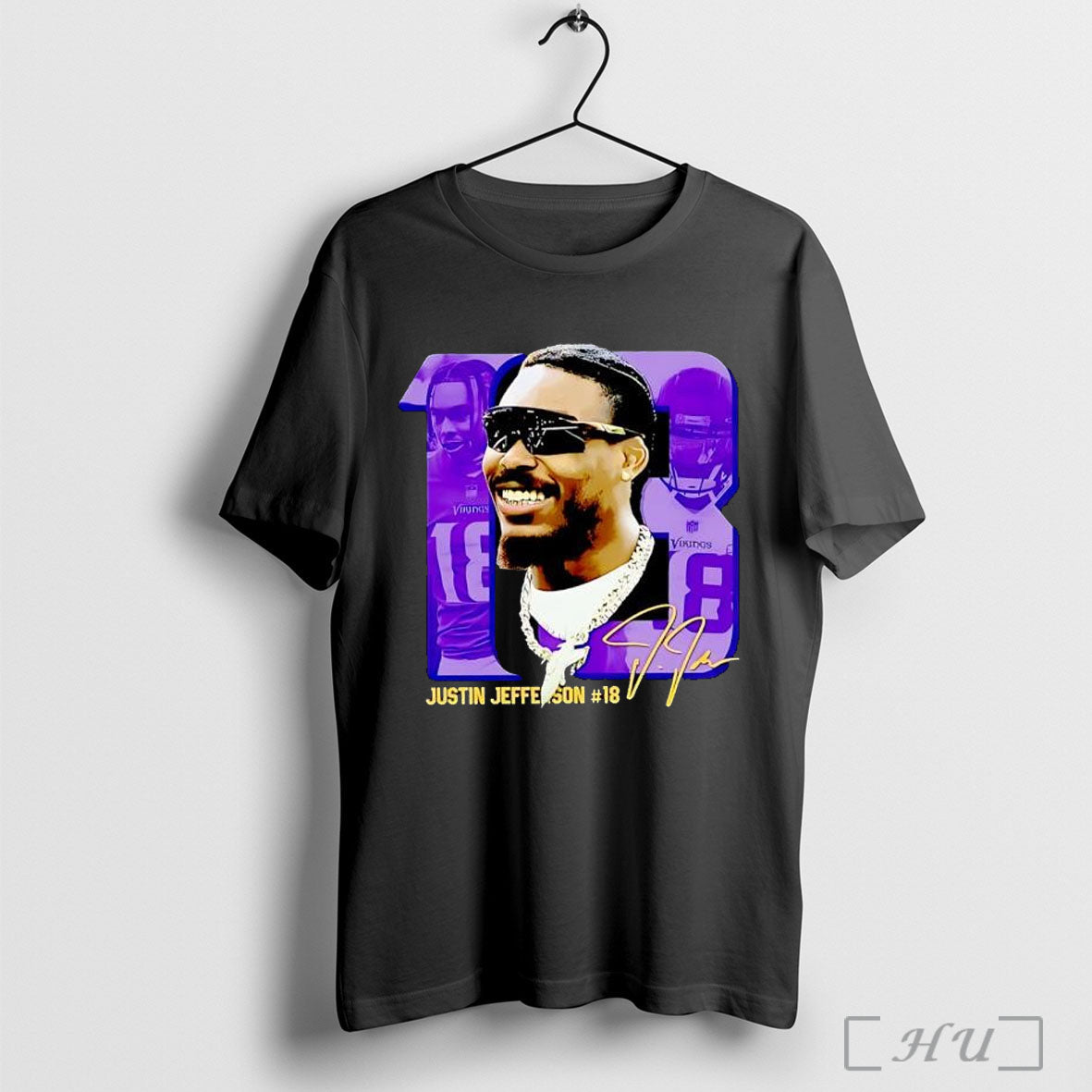 Officials Justin Jefferson 18 Vikings Football Player Portrait Signature T Shirt Unisex T-shirt, Sweatshirt, Hoodie, Long Sleeve Tee - T-Shirt, Sweatshirt, Hoodie