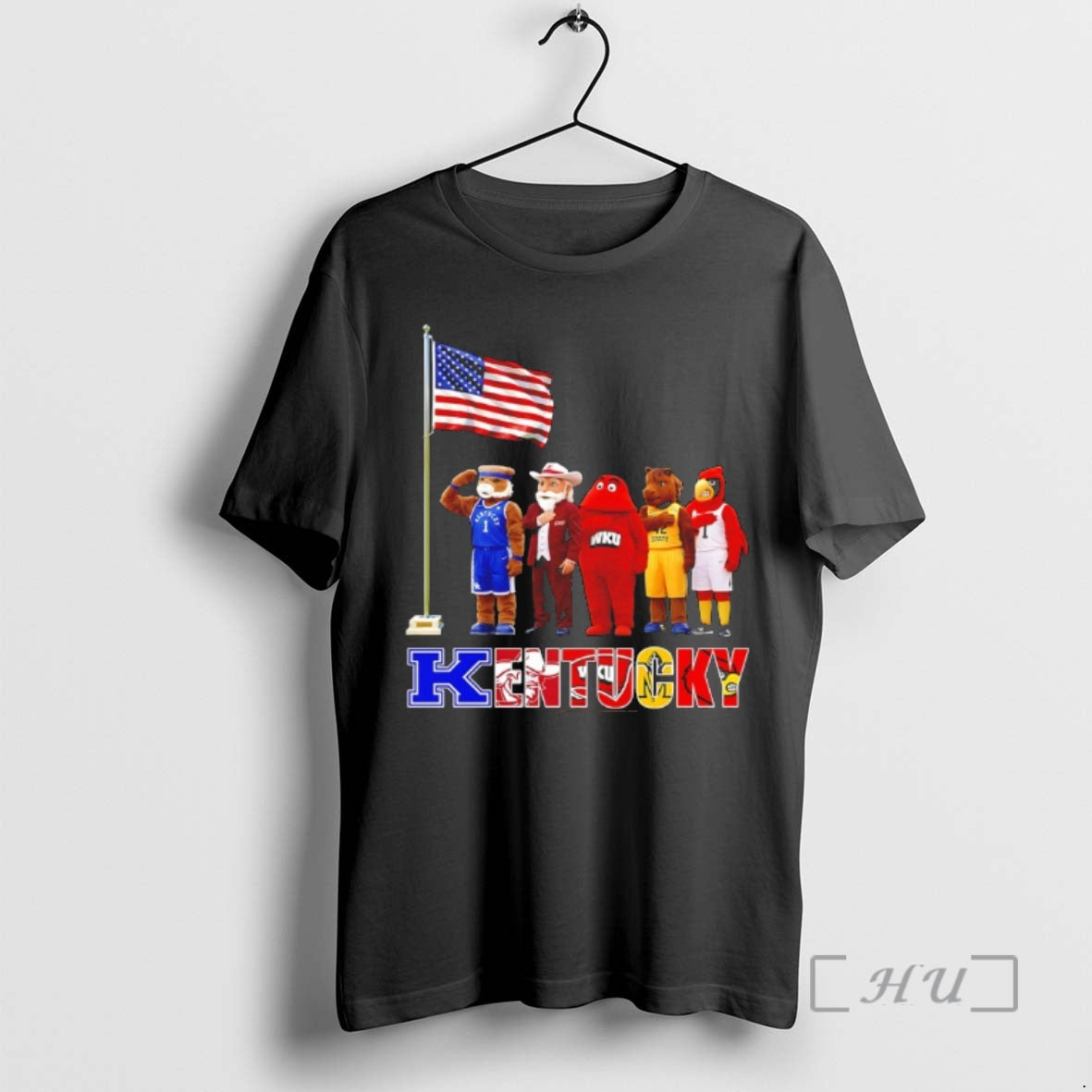 Officials Kentucky City Sports Mascot Front Of An American Flag Unisex T-shirt, Sweatshirt, Hoodie, Long Sleeve Tee - T-Shirt, Sweatshirt, Hoodie
