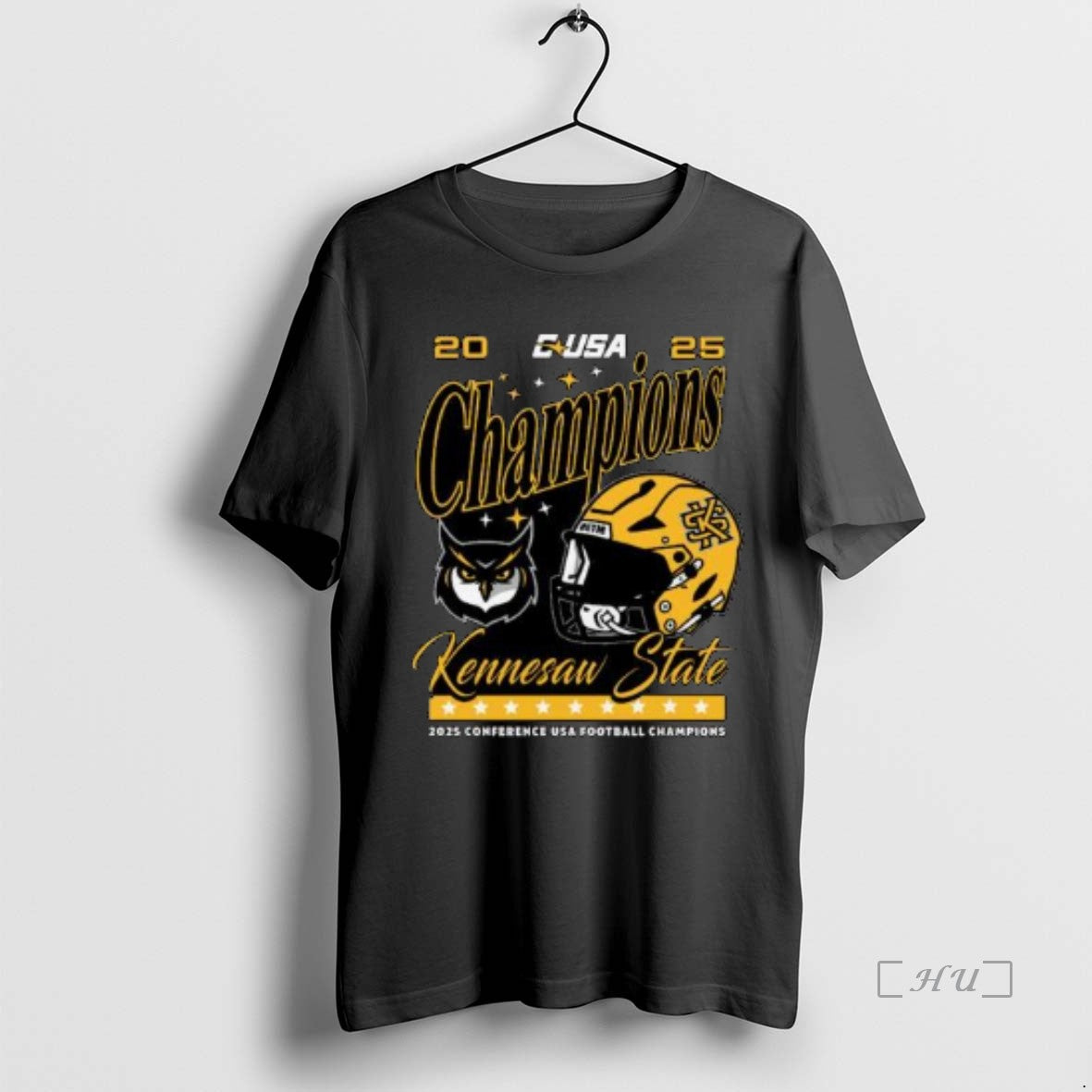 Officials Ksu Conference Champions 2025 C Usa Football Owl And Helmel Circle Black Premium - T-Shirt, Sweatshirt, Hoodie