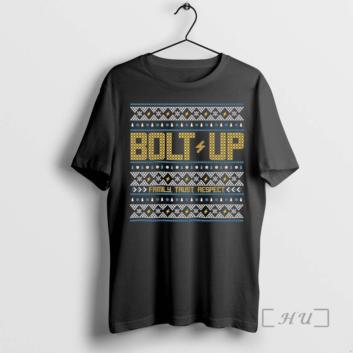 Officials Los Angeles Chargers Bolt Up Family Trust Respect Ugly Christmas Premium T Shirts Sweater - T-Shirt, Sweatshirt, Hoodie