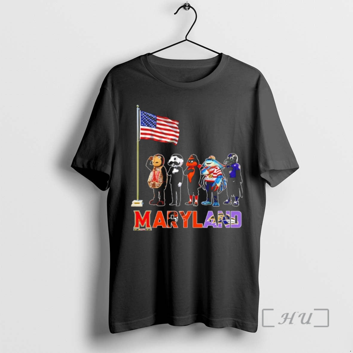 Officials Maryland City Sports Mascot Front Of An American Flag Unisex T-shirt, Sweatshirt, Hoodie, Long Sleeve Tee - T-Shirt, Sweatshirt, Hoodie