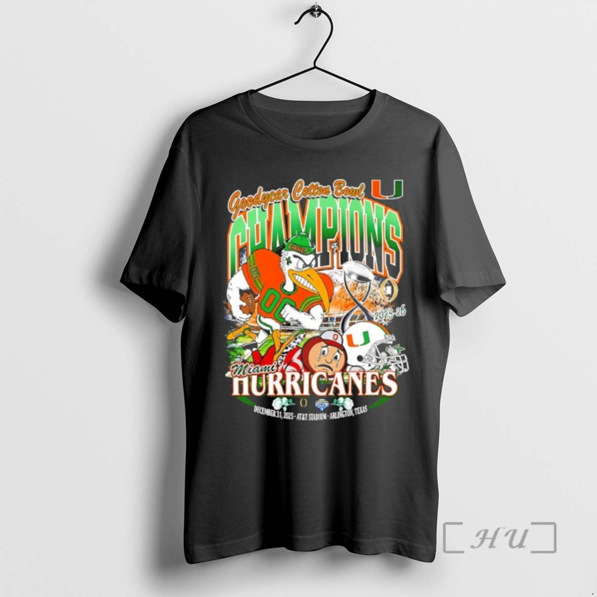 Officials Miami Beat Ohio State 2025 26 Goodyear Cotton Bowl Champions Mascot Premium T Shirts - T-Shirt, Sweatshirt, Hoodie