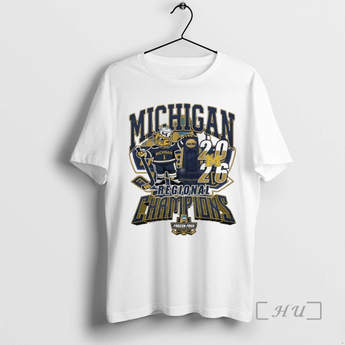 Officials Michigan Wolverines 2026 Ncaa Mens Hockey Regional Champions Mascot Trophy Premium T Shirts Sweater - T-Shirt, Sweatshirt, Hoodie