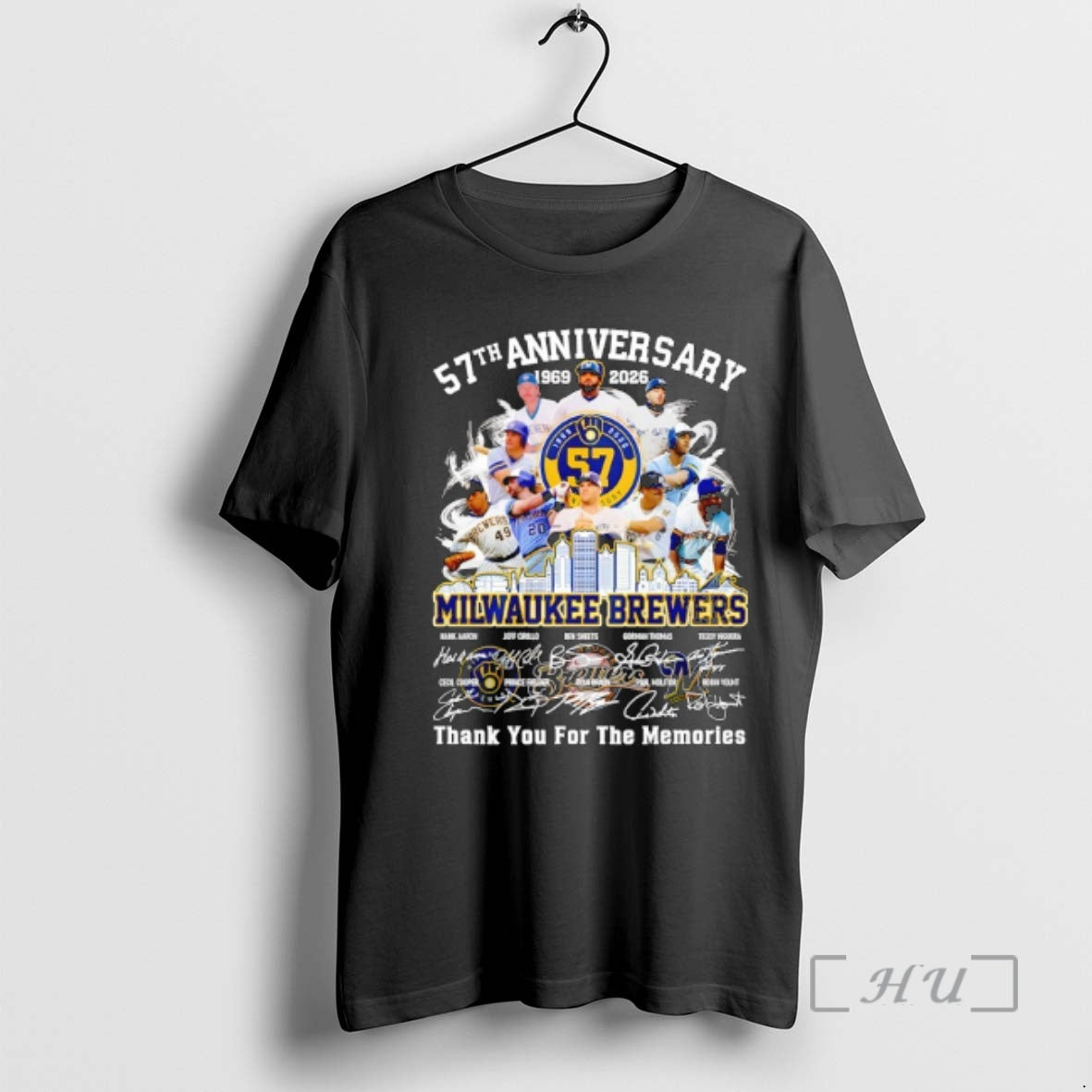Officials Milwaukee Brewers 57th Anniversary 1969 2026 Players And City Skyline Signature Premium T Shirts - T-Shirt, Sweatshirt, Hoodie