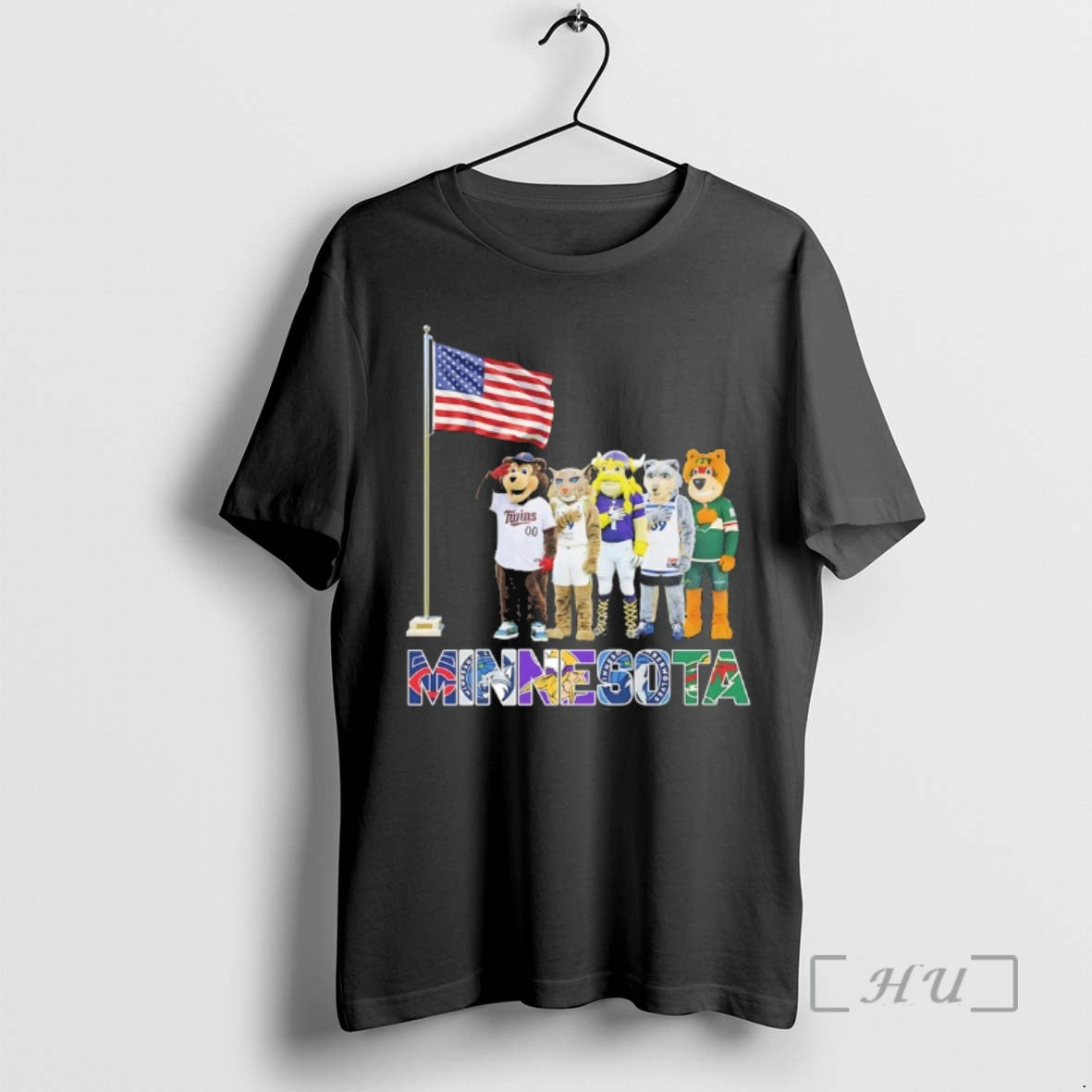 Officials Minnesota City Sports Mascot Front Of An American Flag Unisex T-shirt, Sweatshirt, Hoodie, Long Sleeve Tee - T-Shirt, Sweatshirt, Hoodie