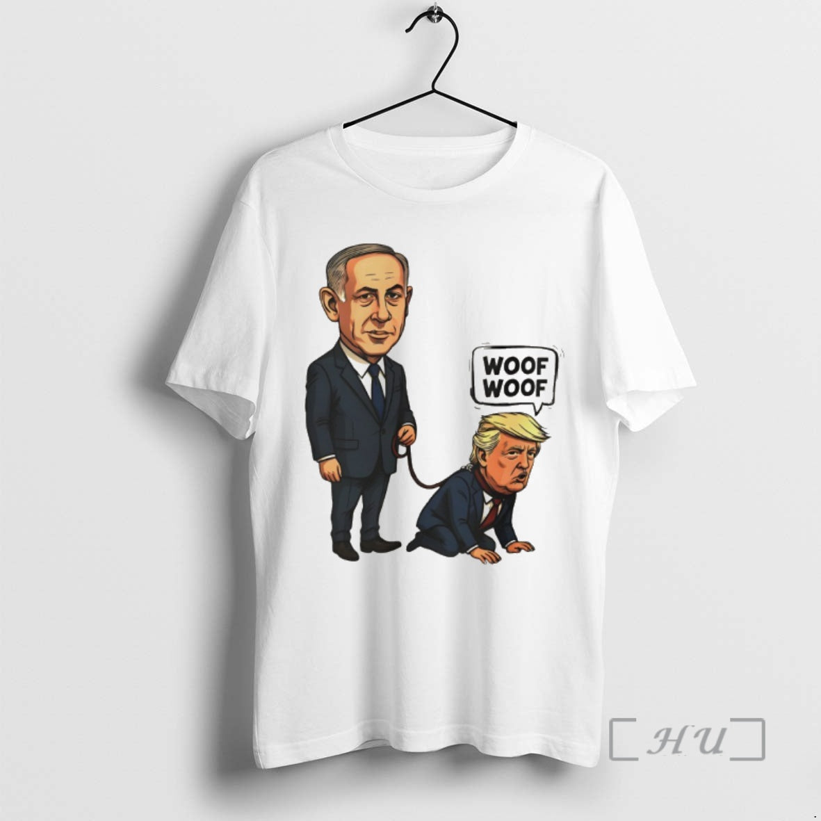 Officials Netanyahu Walking Trump Dog Woof Woof Political Satire Caricature Unisex T-shirt, Sweatshirt, Hoodie, Long Sleeve Tee - T-Shirt, Sweatshirt, Hoodie