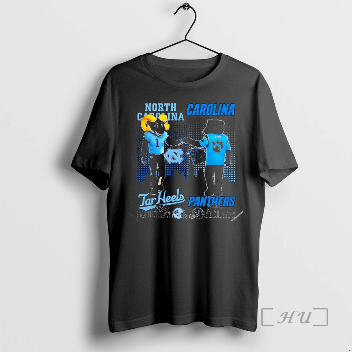 Officials North Carolina Tar Heels On Saturdays Vs Carolina Panthers On Sundays Mascot Skyline Christmas - T-Shirt, Sweatshirt, Hoodie