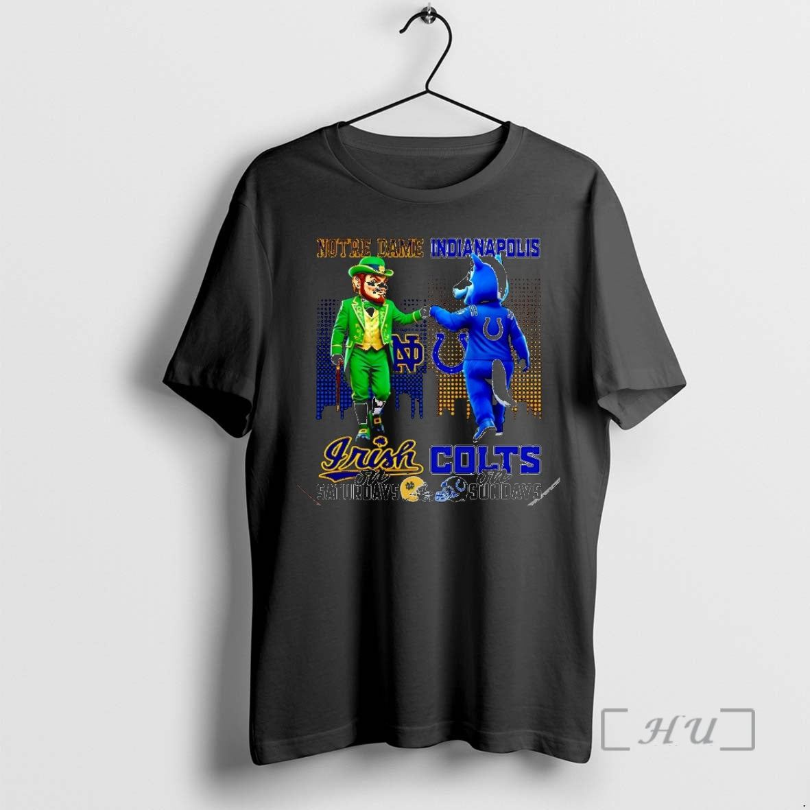 Officials Notre Dame Fighting Irish On Saturdays Vs Indianapolis Colts On Sundays Mascot Skyline Christmas - T-Shirt, Sweatshirt, Hoodie