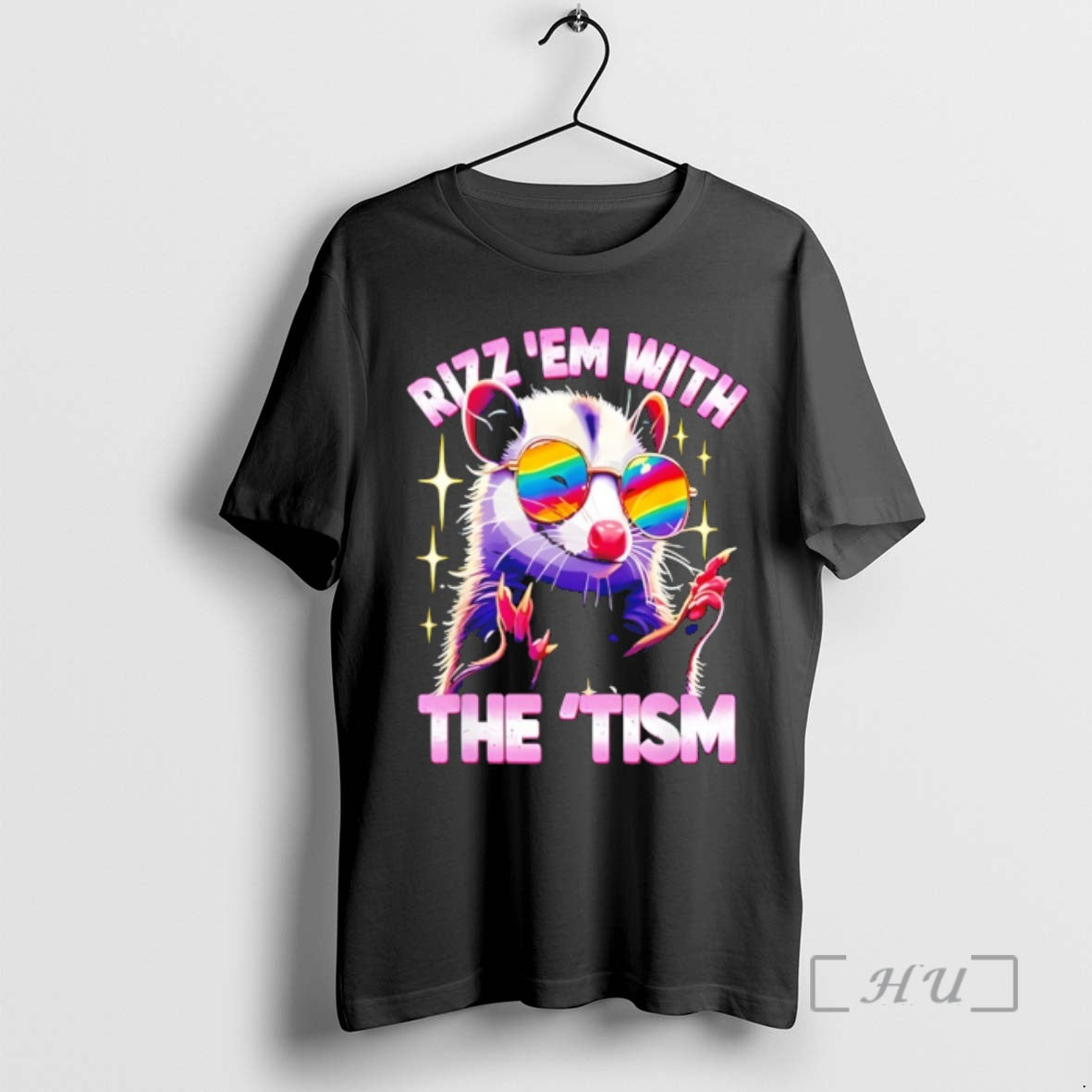 Officials Opossum Rainbow Glass Rizz Em With The Tism Unisex T-shirt, Sweatshirt, Hoodie, Long Sleeve Tee - T-Shirt, Sweatshirt, Hoodie