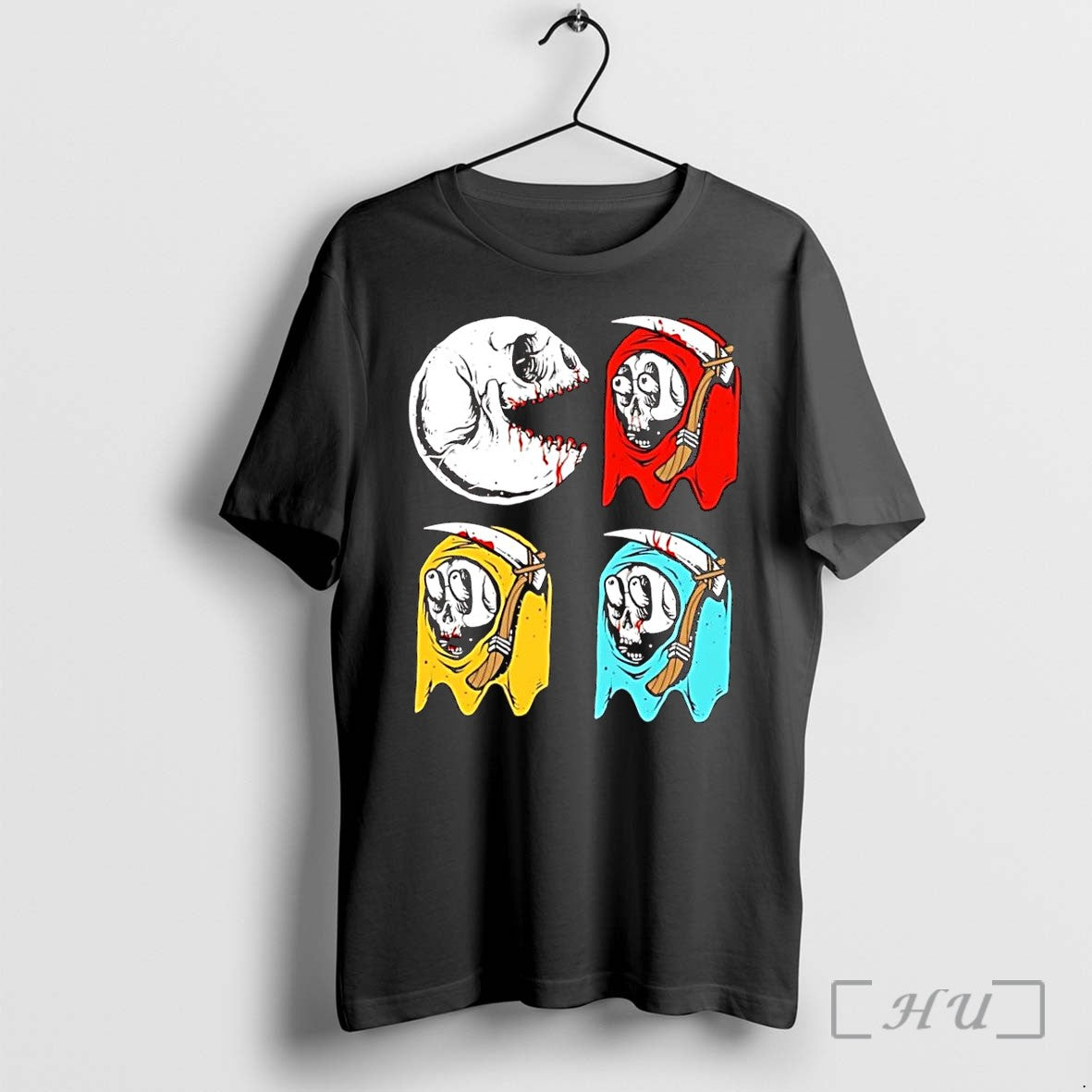 Officials Pac Man Skeleton Skull Ghost Grim Reaper - Adult & Kids T-Shirts, Sweatshirts & Hoodies apparel design preview 1