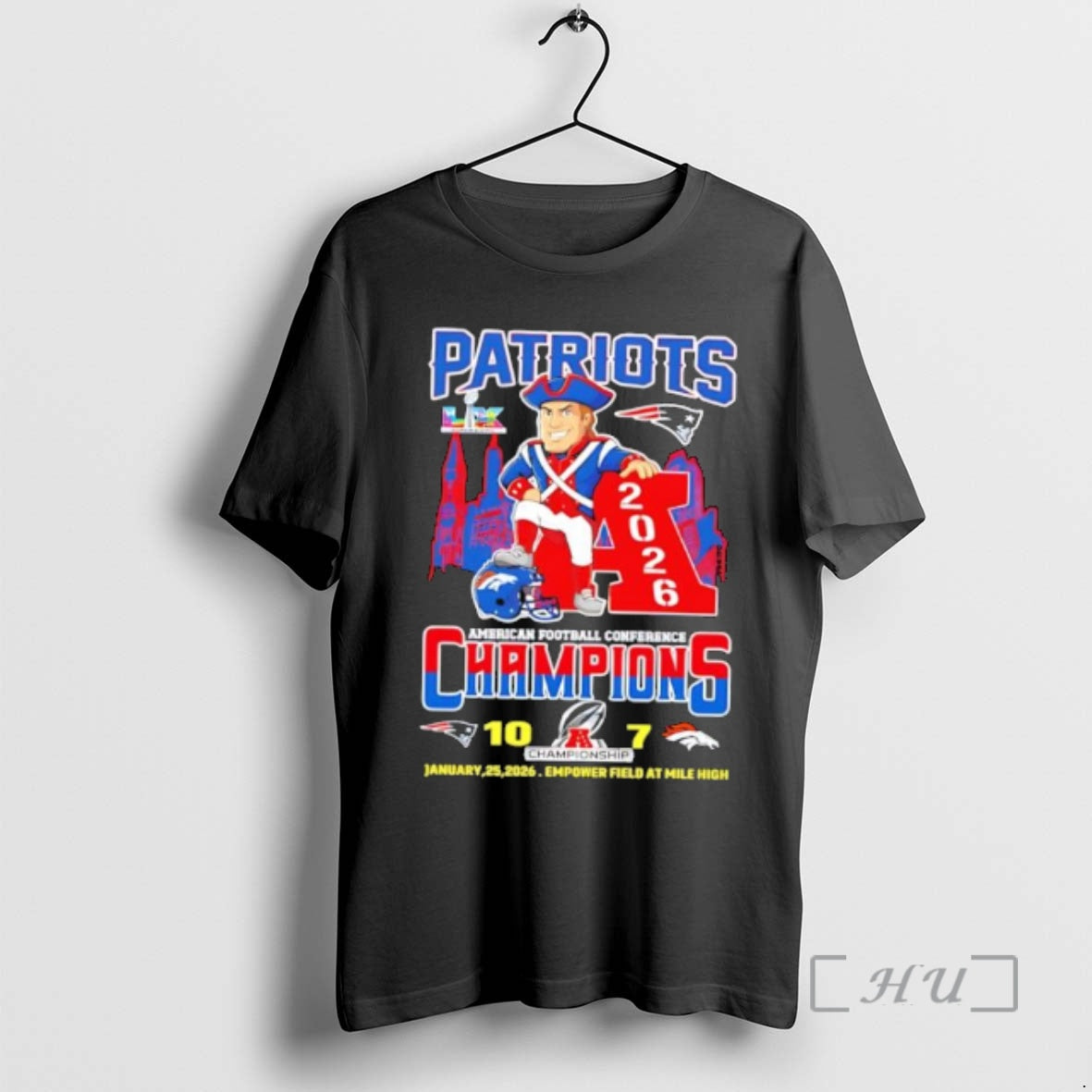 Officials Patriots American Football Conference Champions 2026 Mascot Empower Field - T-Shirt, Sweatshirt, Hoodie