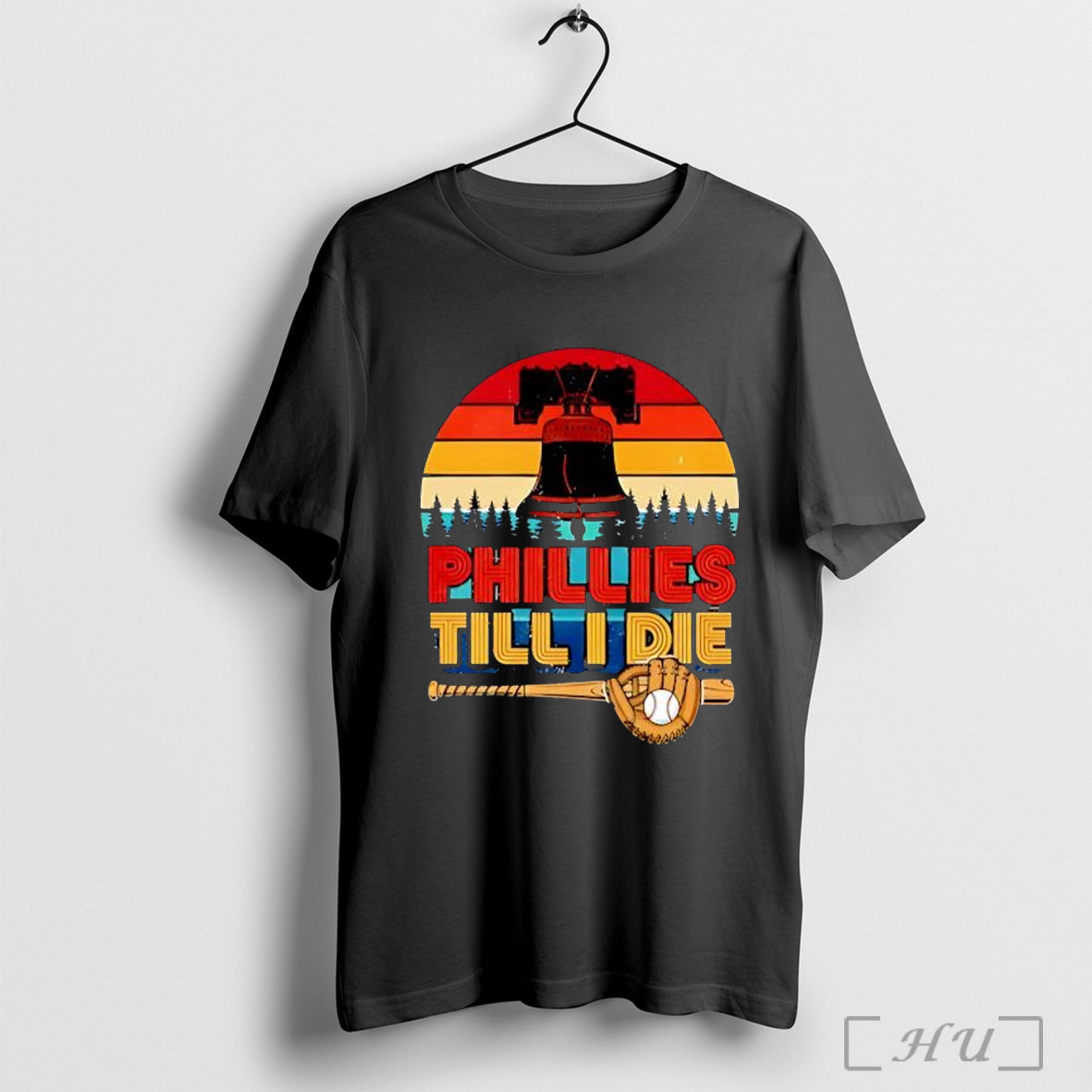 Officials Phillies Till I Die Baseball Bat Glove Vintage Sunset Liberty Bell Posters Unisex T-shirt, Sweatshirt, Hoodie, Long Sleeve Tee - T-Shirt, Sweatshirt, Hoodie