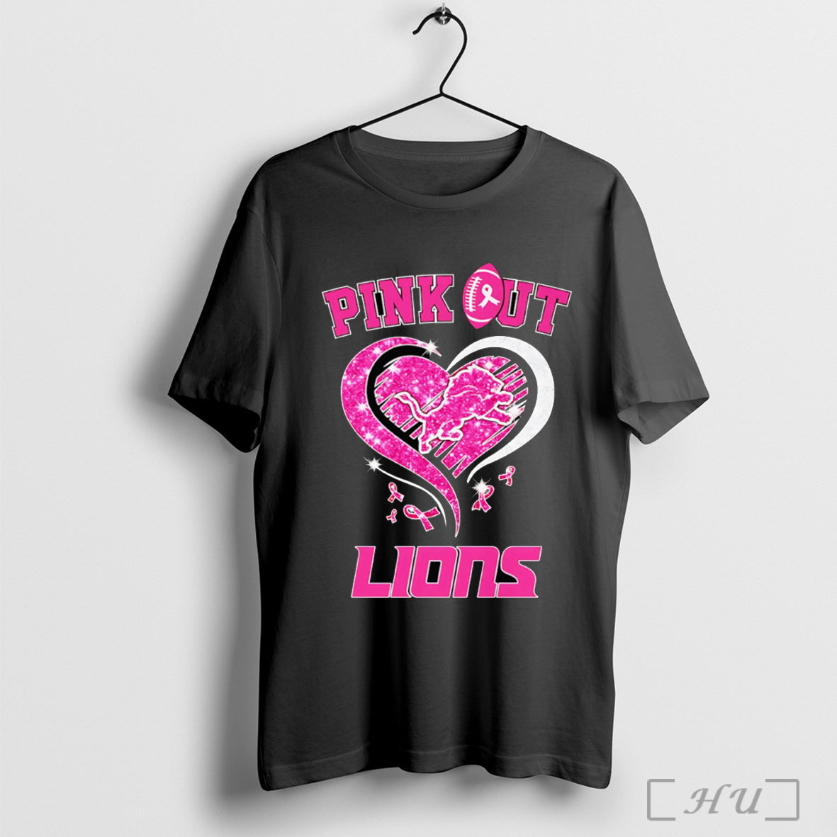 Officials Pink Out Detroit Lions Breast Cancer Diamond Heart T Shirt Unisex T-shirt, Sweatshirt, Hoodie, Long Sleeve Tee - T-Shirt, Sweatshirt, Hoodie