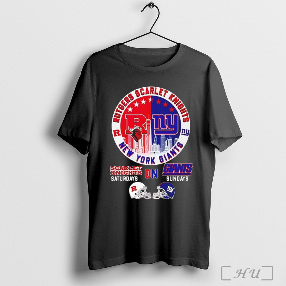 Officials Rutgers Scarlet Knights And New York Giants Helmet City Skyline T Shirt Black Unisex T-shirt, Sweatshirt, Hoodie, Long Sleeve Tee - T-Shirt, Sweatshirt, Hoodie