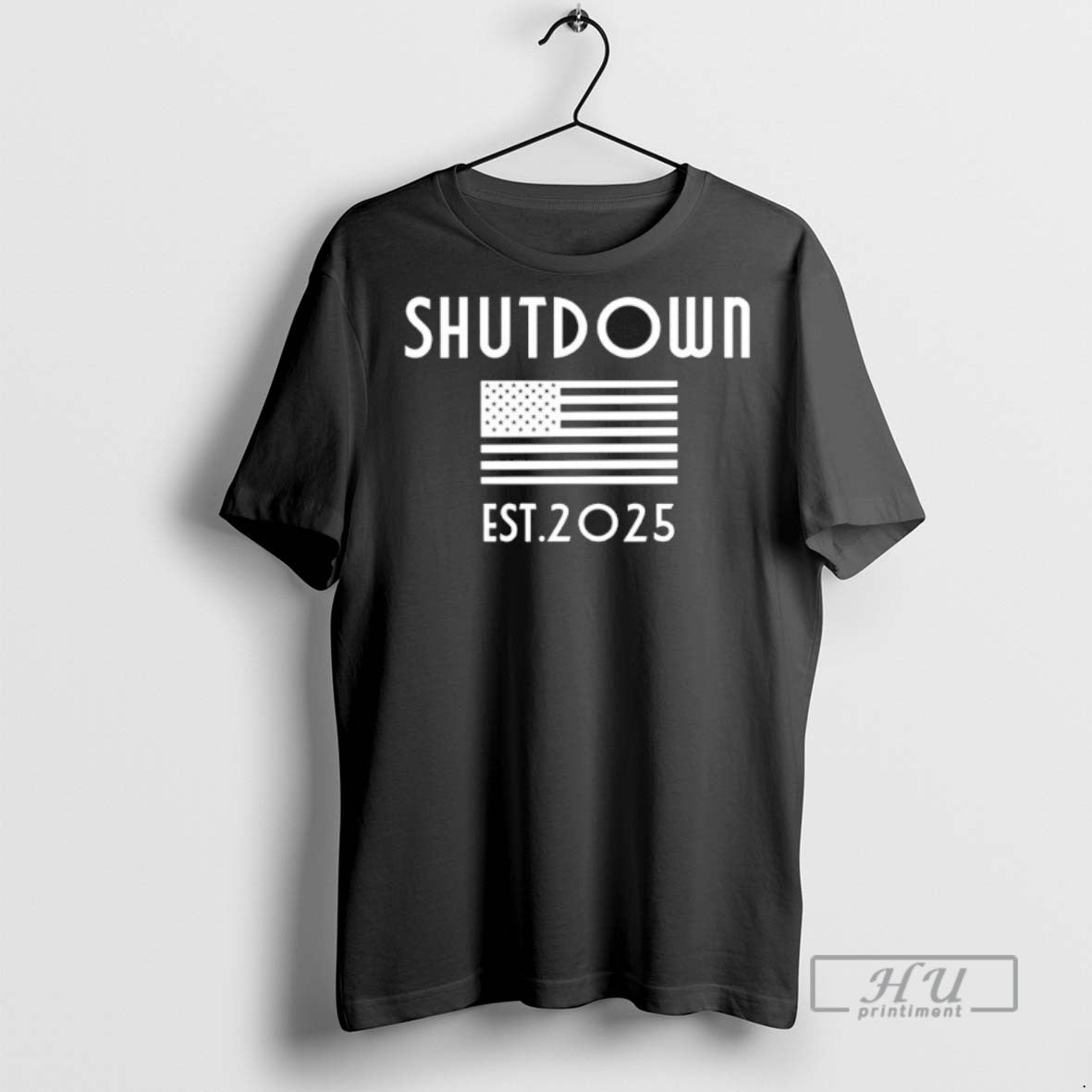 Officials Shutdown White House Est 2025 American Flag T Shirts Unisex T-shirt, Sweatshirt, Hoodie, Long Sleeve Tee - T-Shirt, Sweatshirt, Hoodie