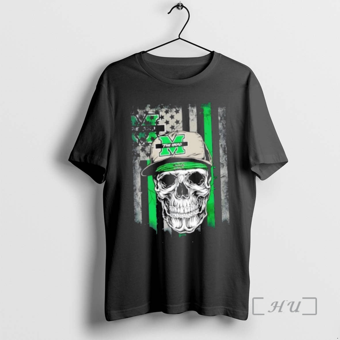 Officials Skull Wearing A Cap Marshall Thundering Herd Us Flag - T-Shirt, Sweatshirt, Hoodie