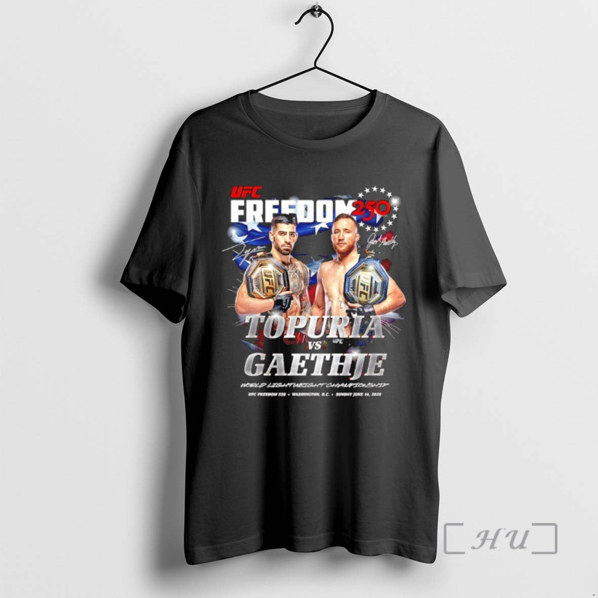 Officials Topuria Vs Gaethje Ufc Freedom 250 Autographed Unisex T-shirt, Sweatshirt, Hoodie, Long Sleeve Tee - T-Shirt, Sweatshirt, Hoodie