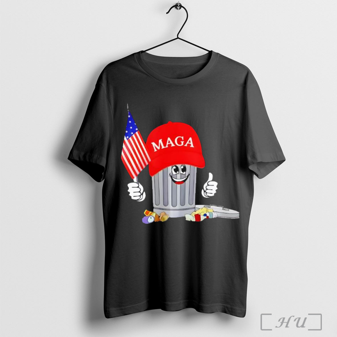 Officials Trump Maga Garbage Can Cartoon Character American Flag T Shirt Unisex T-shirt, Sweatshirt, Hoodie, Long Sleeve Tee - T-Shirt, Sweatshirt, Hoodie