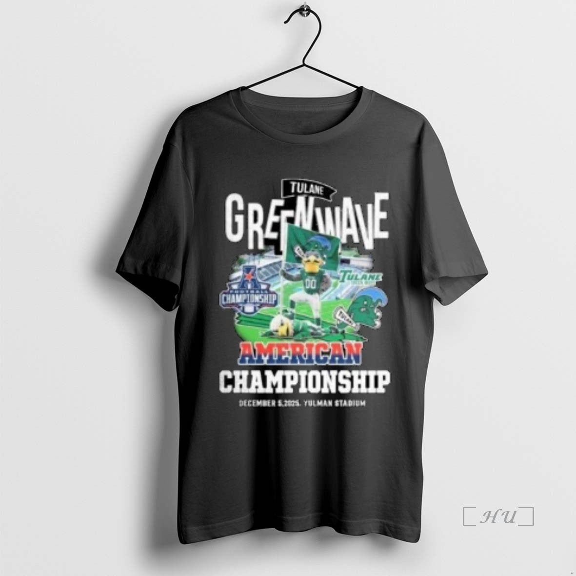 Officials Tulane Green Wave Beat North Texas Mean Green American Championship 2025 Mascot Circle Black - T-Shirt, Sweatshirt, Hoodie