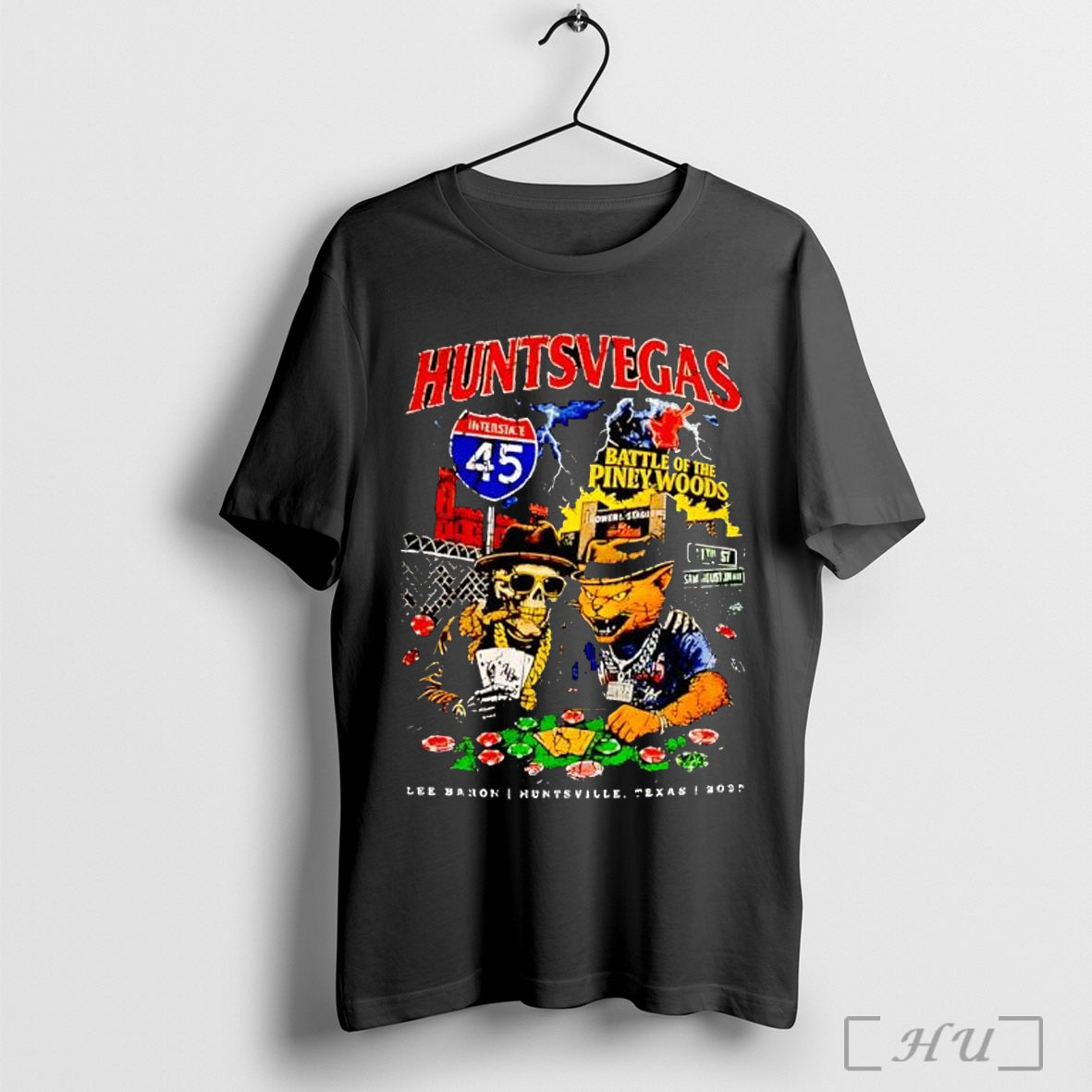 Officials Welcome To Huntsvegas Interstate 45 Skulls Skeleton Mafia Card Game T Shirt Unisex T-shirt, Sweatshirt, Hoodie, Long Sleeve Tee - T-Shirt, Sweatshirt, Hoodie